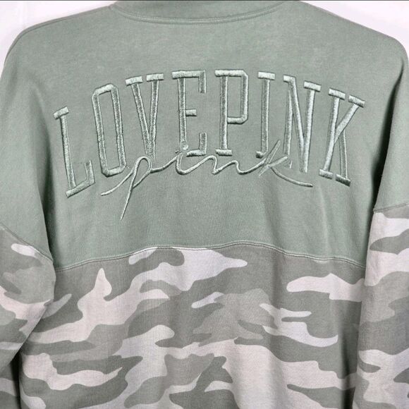 Victoria's‎ Secret Pink Women's Medium Green Camo Half Zip Pullover - Picture 5 of 7